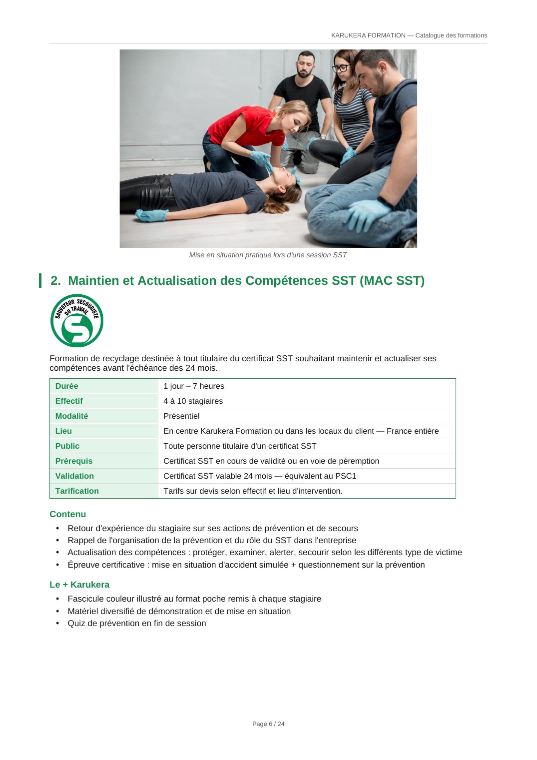 Fiche programme — Maintien et Actualisation des Compétences SST (MAC SST)