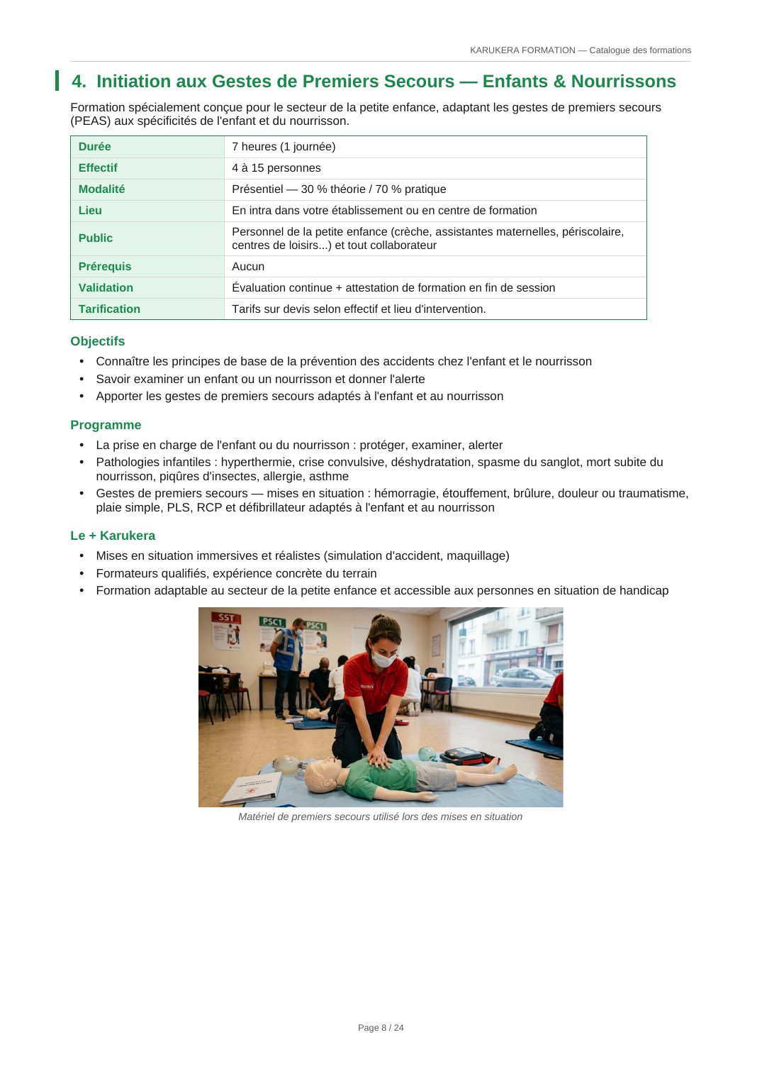 Fiche programme — Gestes de Premiers Secours — Enfants & Nourrissons