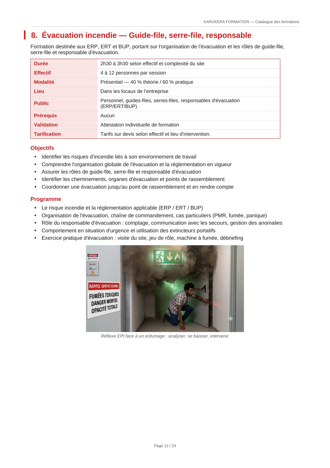 Fiche programme — Évacuation incendie — Guide-file, serre-file, responsable