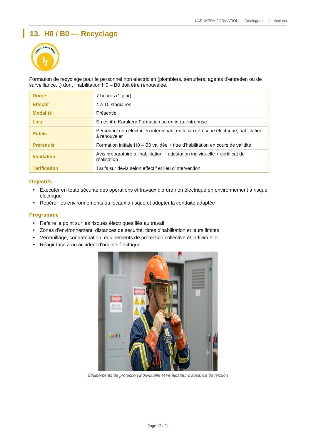 Fiche programme — H0 / B0 — Recyclage